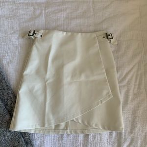 white faux leather wrap around skirt